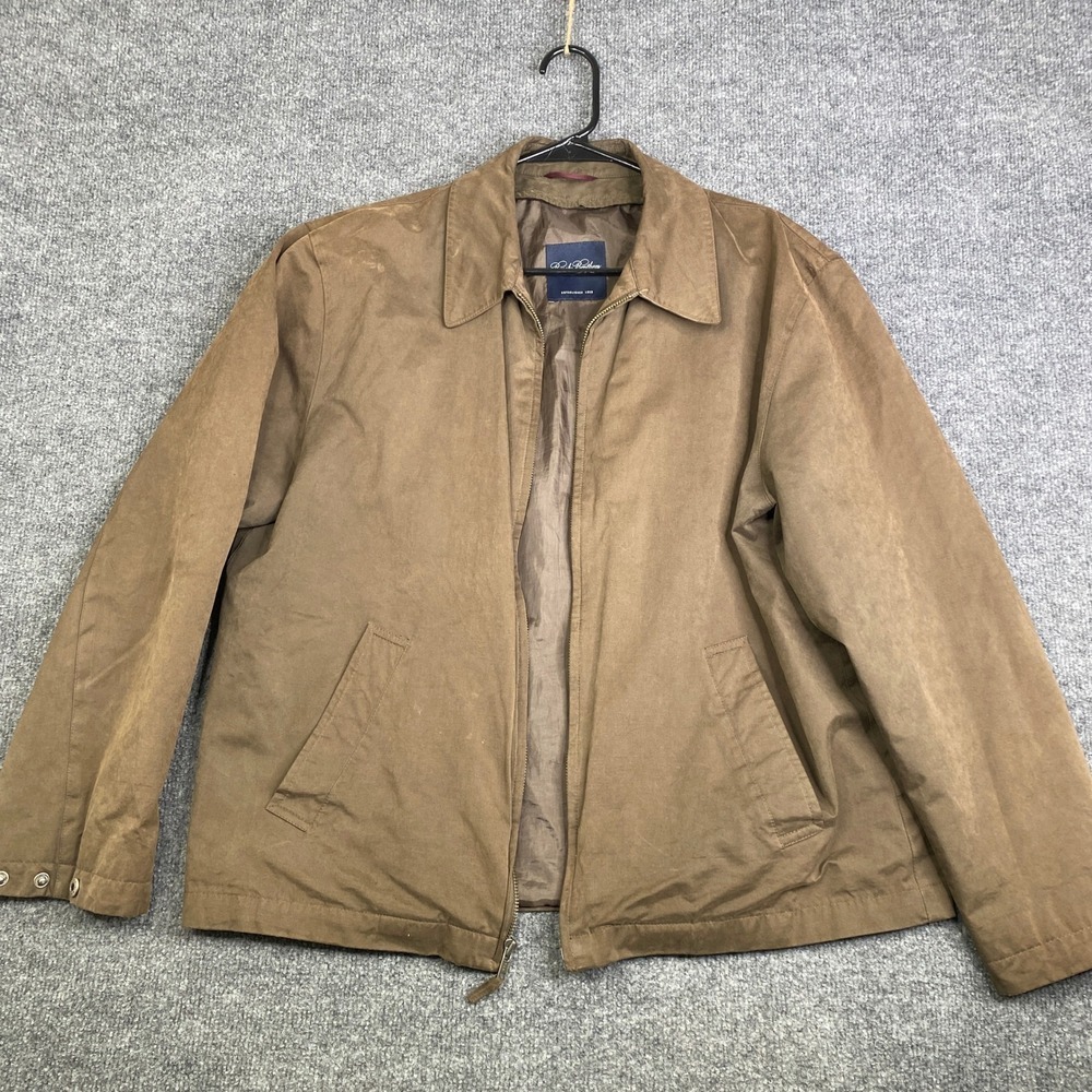 Brooks Brothers Mens Brown Harrington Jacket Zip Front Cotton Blend Coat